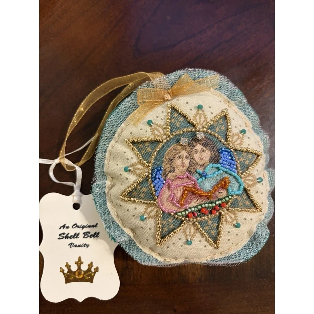 Shell Bell Hand Beaded Angel Christmas Ornament~Renaissance Stuffed Fabric NWT